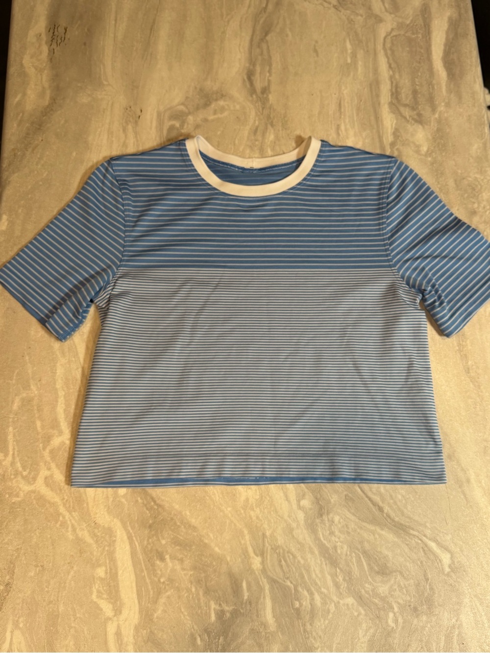 lululemon athletica Light Blue and White Striped Women's Tee